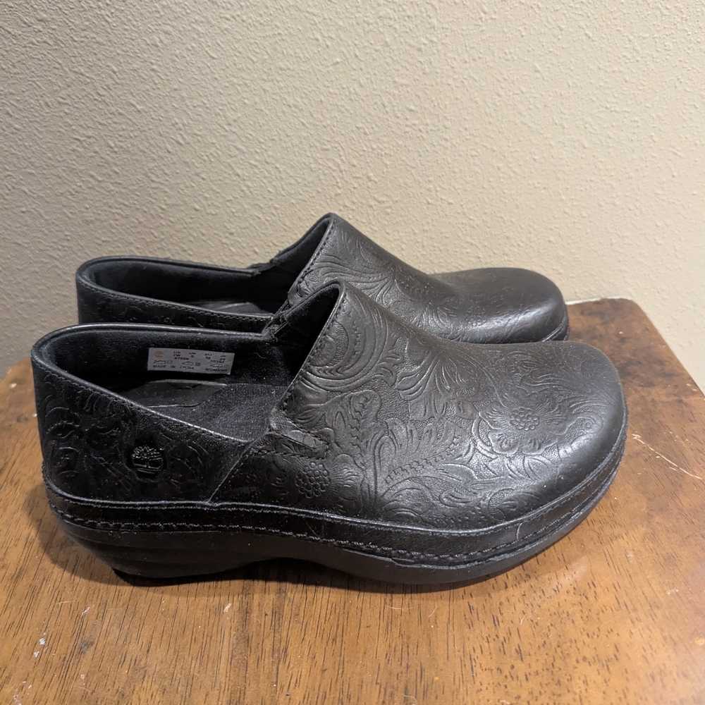 Timberland PRO Black Floral Embossed Clogs